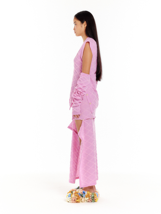 [EENK] Uiui Logo Jacquard Oversized Knit Vest - Light Pink