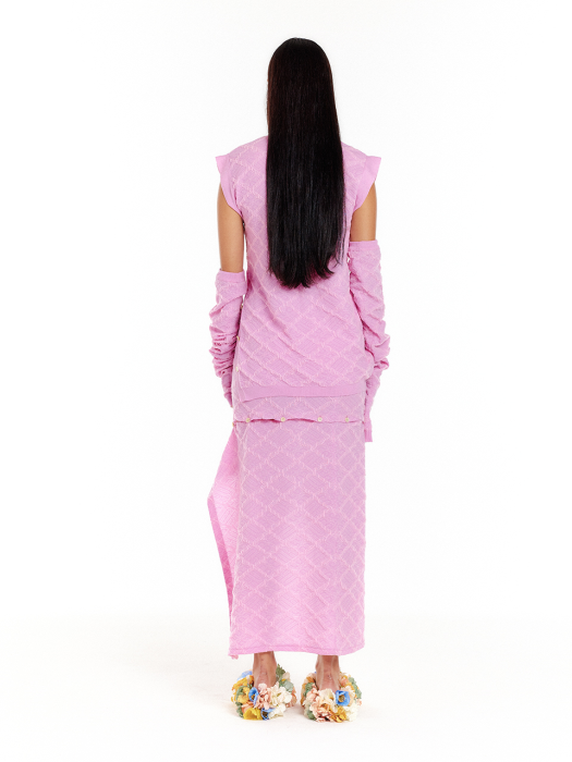 [EENK] Uiui Logo Jacquard Oversized Knit Vest - Light Pink