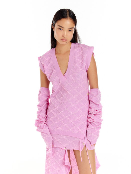 [EENK] Uiui Logo Jacquard Oversized Knit Vest - Light Pink