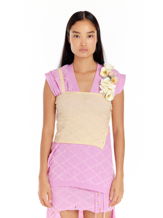 Eenk Udee Logo Jacquard Sleeveless Knit Top - Light Yellow