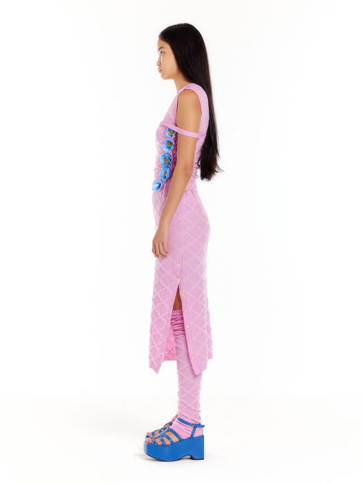 Eenk Udee Logo Jacquard Sleeveless Knit Top - Light Pink
