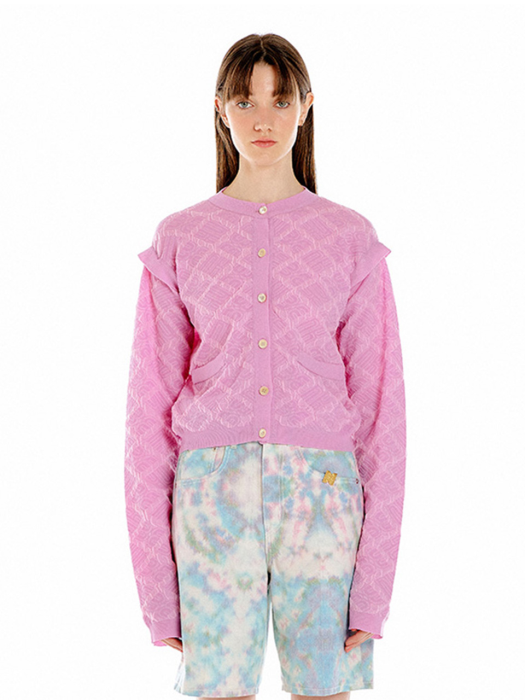 Eenk Ukee Logo Jacquard Knit Cardigan - Light Pink