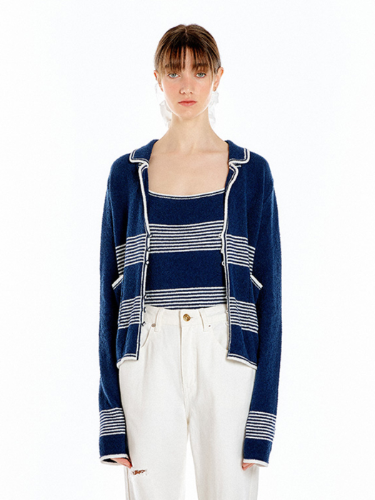 Eenk Uzetta Stripe Knit Cardigan - Navy/Ivory