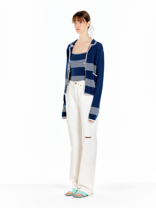 Eenk Uzetta Stripe Knit Cardigan - Navy/Ivory