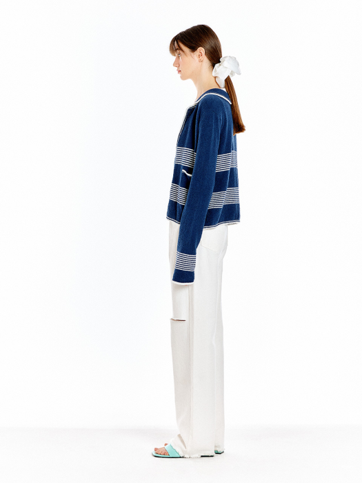 Eenk Uzetta Stripe Knit Cardigan - Navy/Ivory