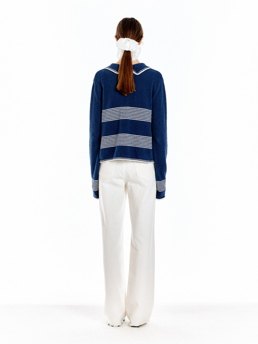 Eenk Uzetta Stripe Knit Cardigan - Navy/Ivory