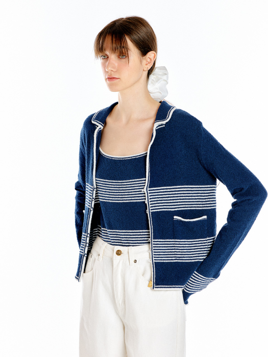 Eenk Uzetta Stripe Knit Cardigan - Navy/Ivory