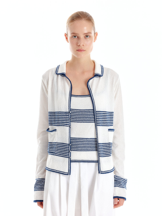 Eenk Uzetta Stripe Knit Cardigan - Ivory/Navy
