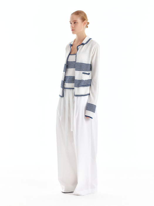 Eenk Uzetta Stripe Knit Cardigan - Ivory/Navy