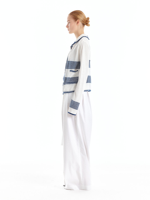 Eenk Uzetta Stripe Knit Cardigan - Ivory/Navy