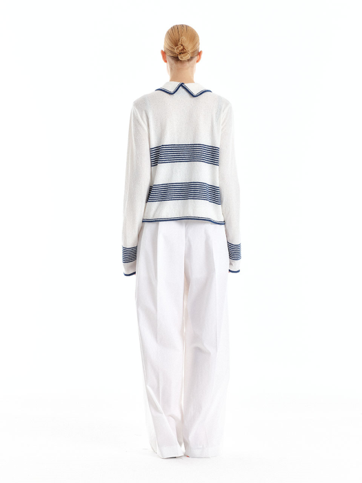 Eenk Uzetta Stripe Knit Cardigan - Ivory/Navy