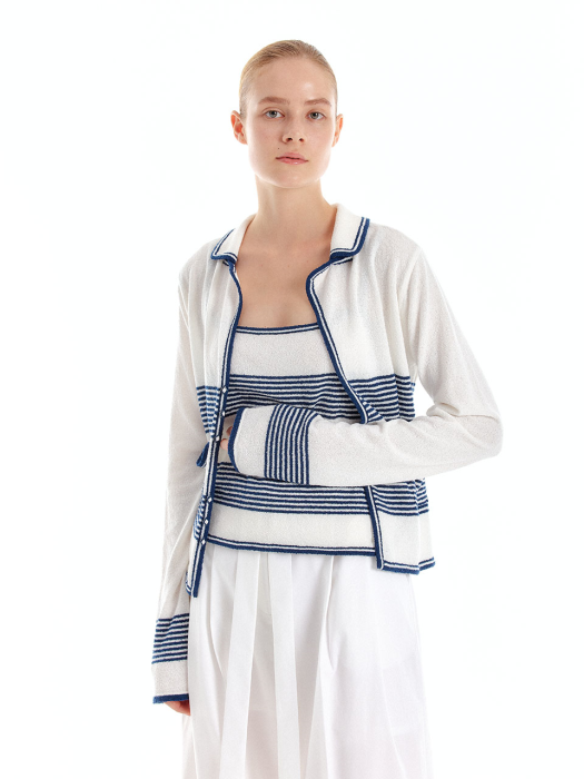 Eenk Uzetta Stripe Knit Cardigan - Ivory/Navy