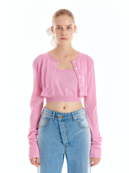 Eenk Uri Cashmere Crop Cardigan - Light Pink