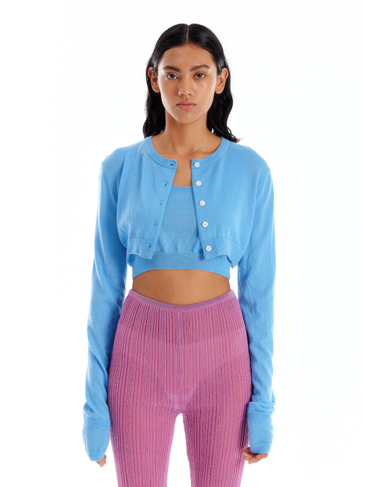 Eenk Uri Cashmere Crop Cardigan - Light Blue