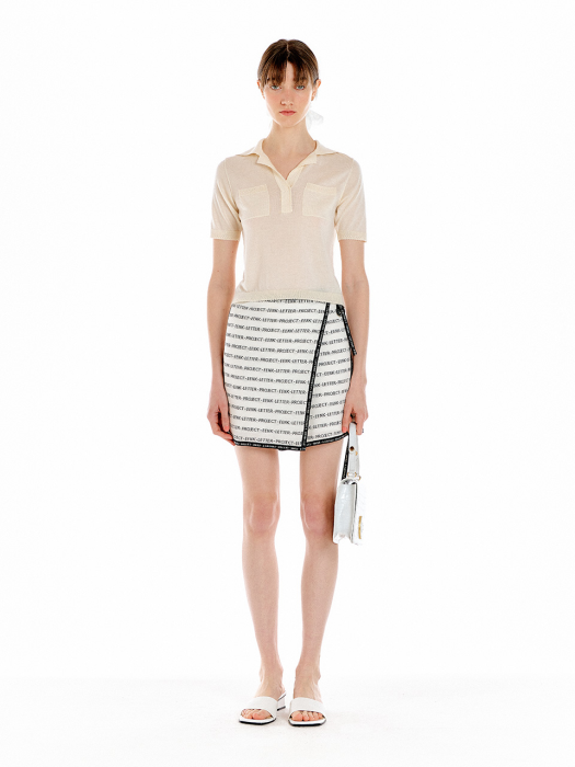 [EENK] Unita Lettering Knit Wrap Skirt - White/Black