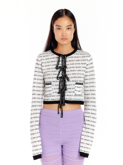 [EENK] Unity Lettering Short Cardigan - White/Black