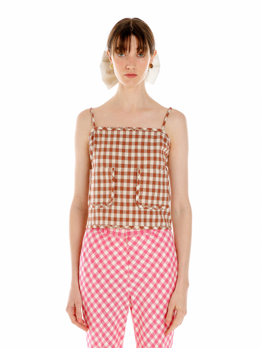 Eenk Ukka Front Pocket String Top - Brown Check