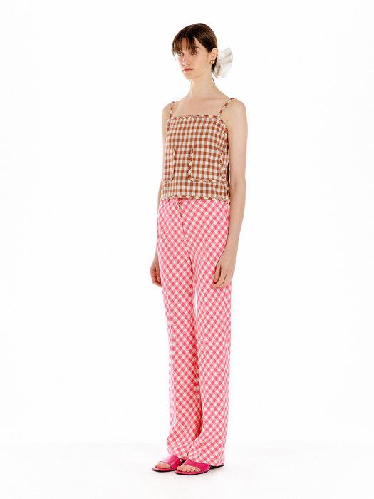 Eenk Ukka Front Pocket String Top - Brown Check