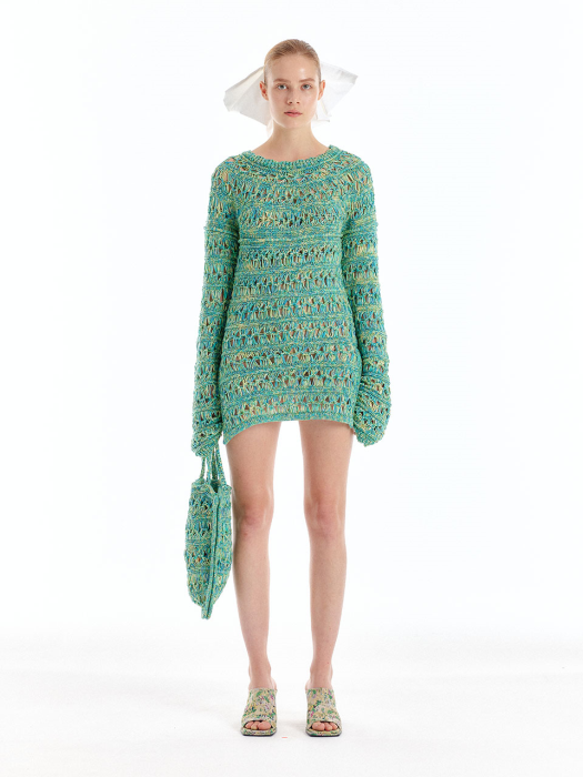 Eenk Uleaf Net Mini Dress - Green
