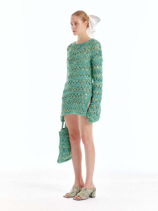 Eenk Uleaf Net Mini Dress - Green