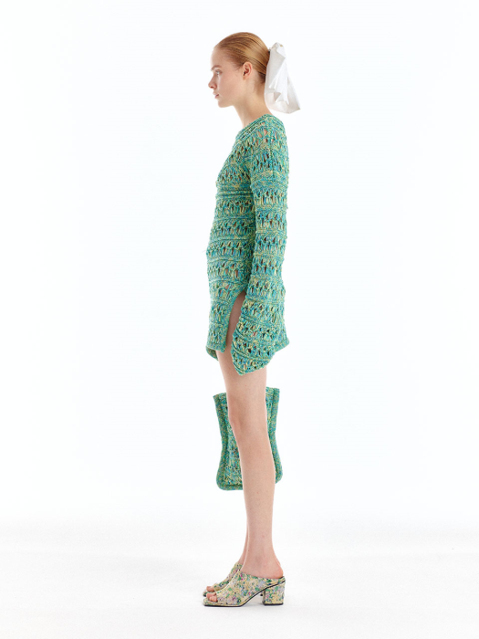 Eenk Uleaf Net Mini Dress - Green