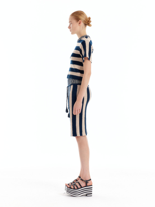 Eenk Ullad Stripe Knit Shorts - Navy/Beige Stripe