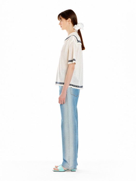 Eenk Uti Lettering Point Knit Top - Ivory/Black