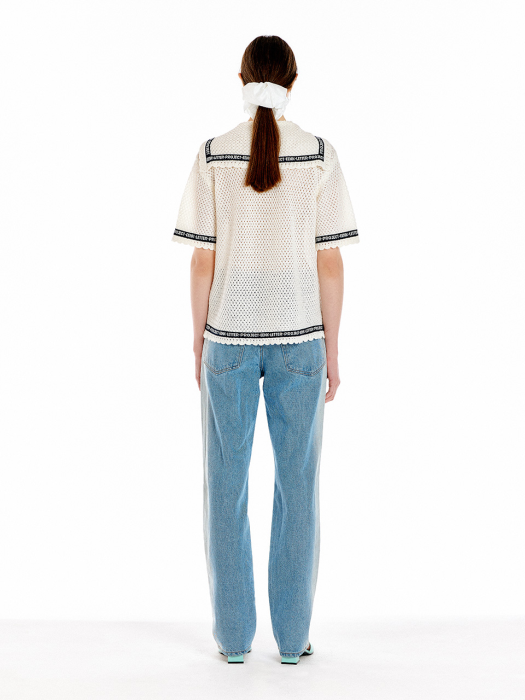 Eenk Uti Lettering Point Knit Top - Ivory/Black