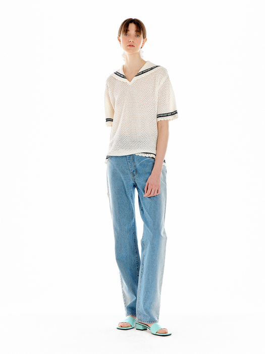 Eenk Uti Lettering Point Knit Top - Ivory/Black