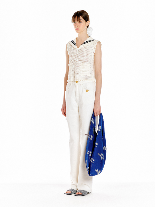 [EENK] Uta Lettering Point Knit Vest - Ivory