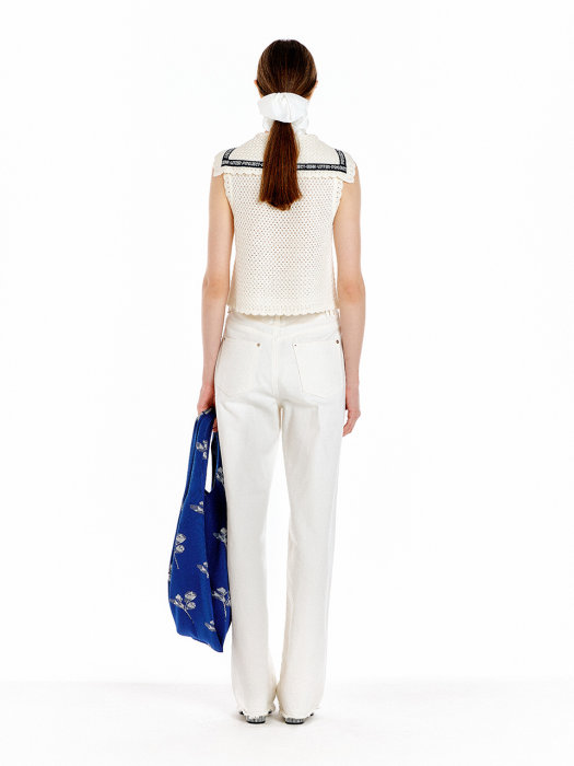 [EENK] Uta Lettering Point Knit Vest - Ivory