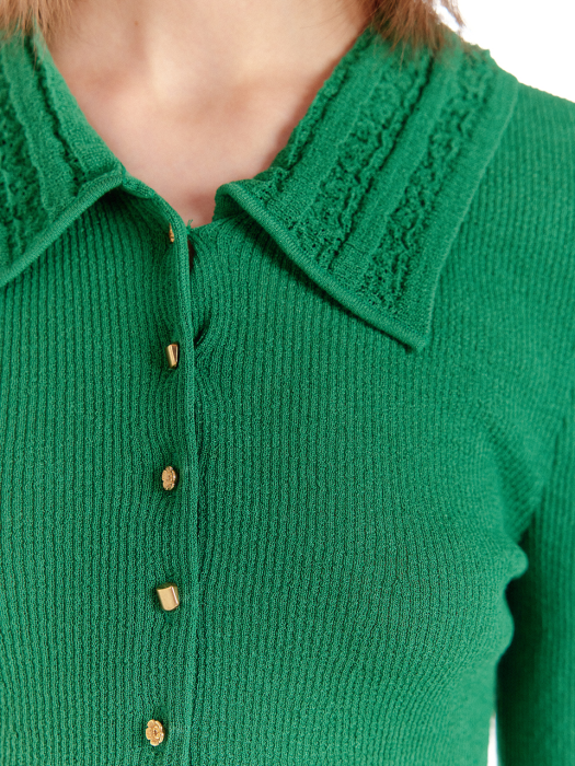 Eenk Urill Frilled Knit Shirt - Green