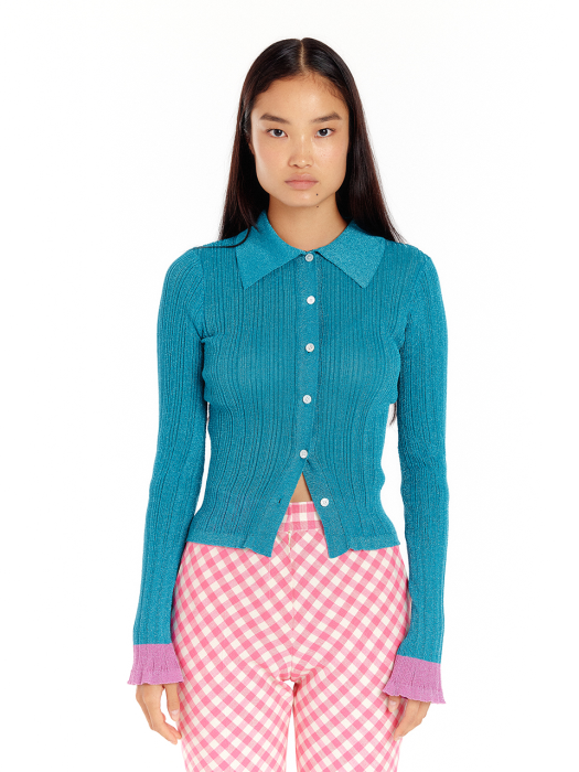 Eenk Utinkle Pleated Knit Shirt - Green/Pink