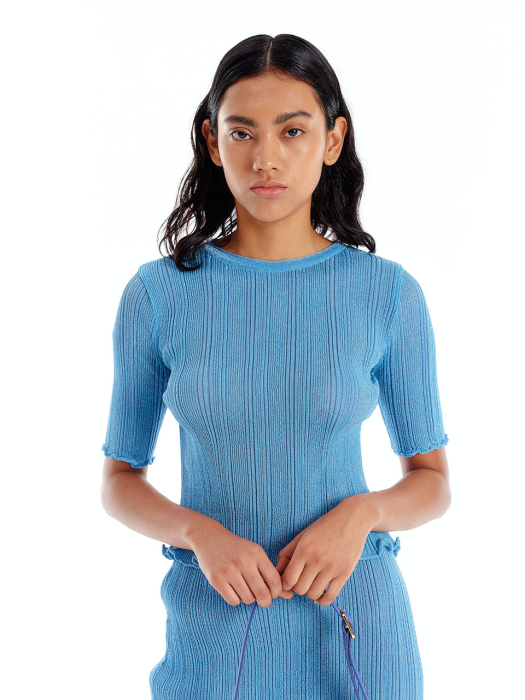 Eenk Util Pleated Knit Top - Blue