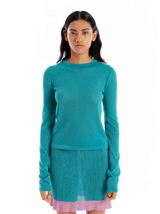 Eenk Utal Shimmering Sheer Knit Top - Green