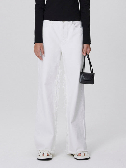 [recto] RELAXED-FIT WIDE FRAYED DETAIL JEANS (WHITE)