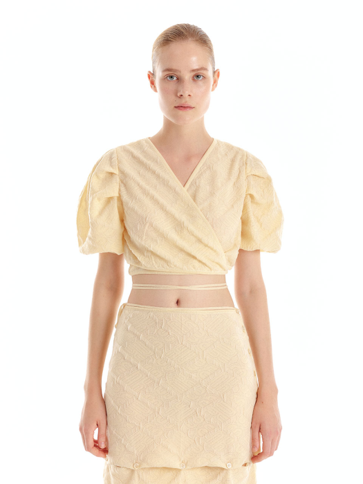 Eenk Usee Logo Jacquard Knit Wrap Top - Light Yellow