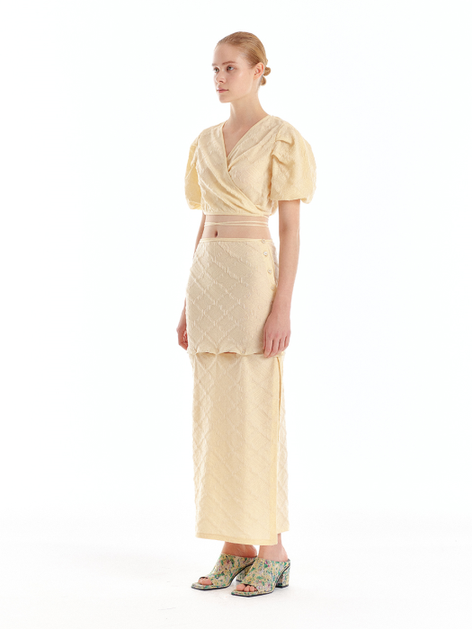 Eenk Usee Logo Jacquard Knit Wrap Top - Light Yellow