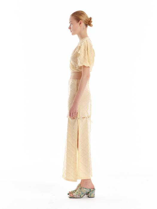 Eenk Usee Logo Jacquard Knit Wrap Top - Light Yellow