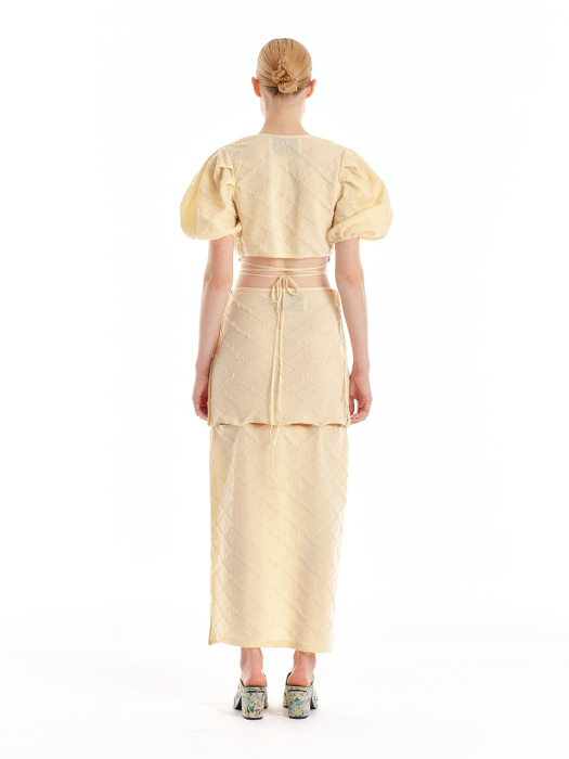 Eenk Usee Logo Jacquard Knit Wrap Top - Light Yellow