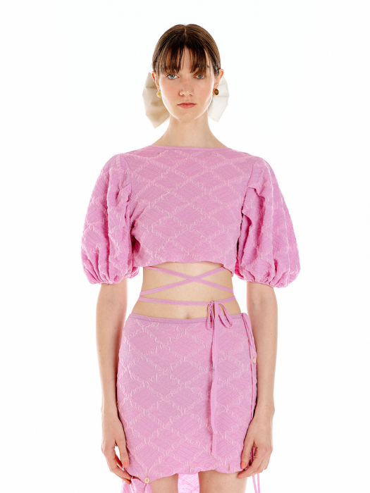 Eenk Usee Logo Jacquard Knit Wrap Top - Light Pink