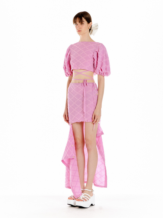 Eenk Usee Logo Jacquard Knit Wrap Top - Light Pink