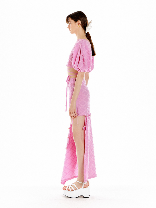 Eenk Usee Logo Jacquard Knit Wrap Top - Light Pink
