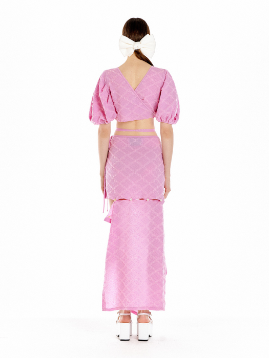 Eenk Usee Logo Jacquard Knit Wrap Top - Light Pink