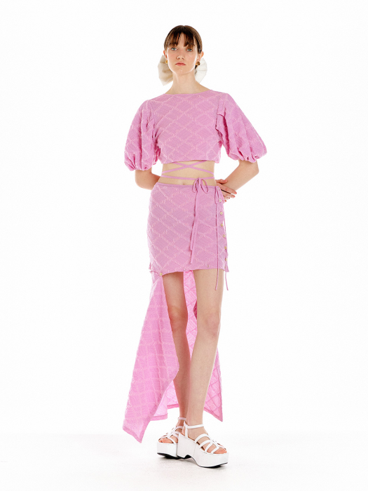 Eenk Usee Logo Jacquard Knit Wrap Top - Light Pink