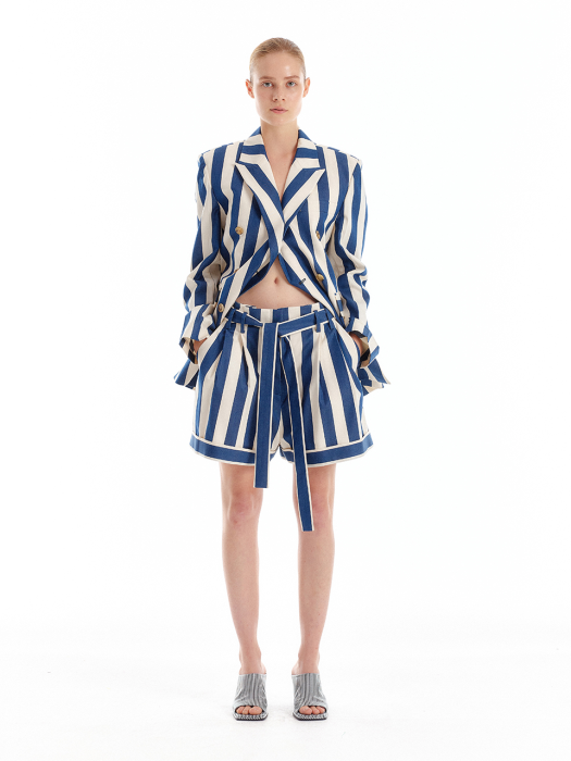 Eenk Umbrella Two-Tuck Shorts - Ivory/Navy Stripe