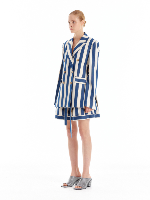 Eenk Umbrella Two-Tuck Shorts - Ivory/Navy Stripe
