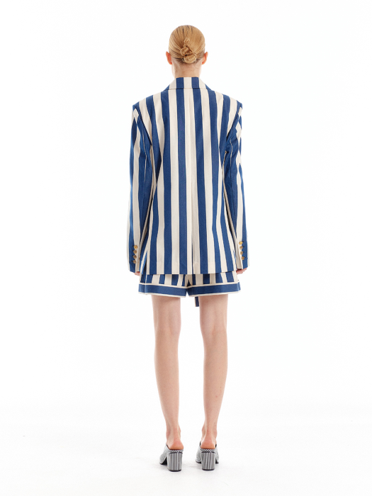 Eenk Umbrella Two-Tuck Shorts - Ivory/Navy Stripe