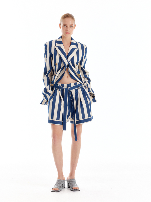 Eenk Umbrella Two-Tuck Shorts - Ivory/Navy Stripe