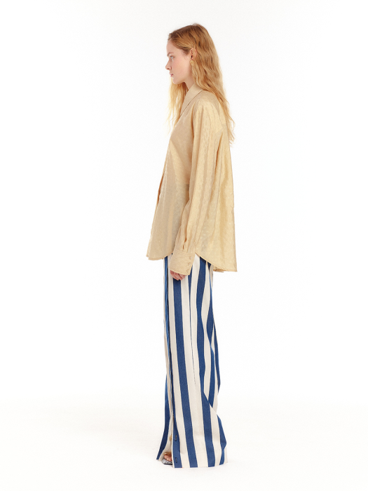 [EENK] Urth Front-Slit Wide Pants - Ivory/Navy Stripe